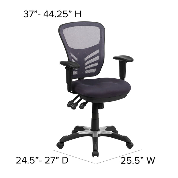 Dark Gray/Black Frame |#| Mid-Back Dk Gray Mesh Multifunction Ergonomic Office Chair with Adjustable Arms