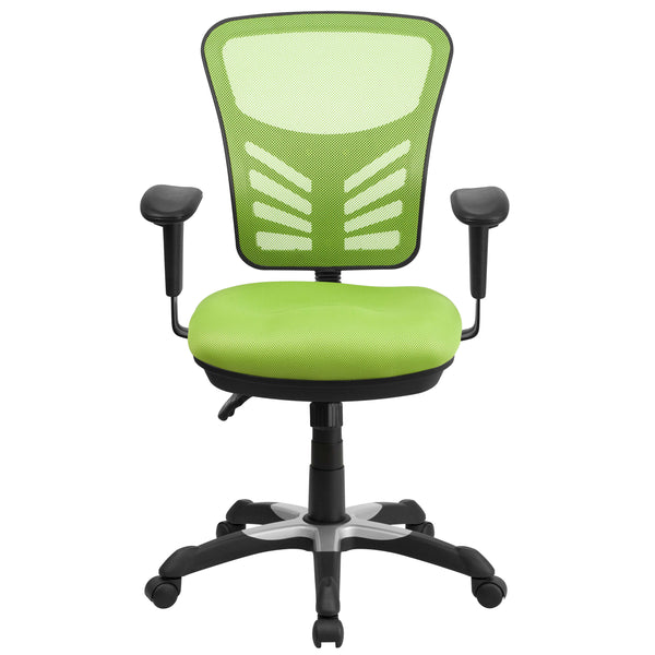 Green/Black Frame |#| Mid-Back Green Mesh Multifunction Ergonomic Office Chair with Adjustable Arms