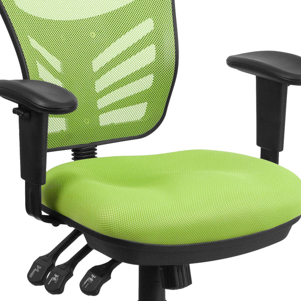 Green/Black Frame |#| Mid-Back Green Mesh Multifunction Ergonomic Office Chair with Adjustable Arms