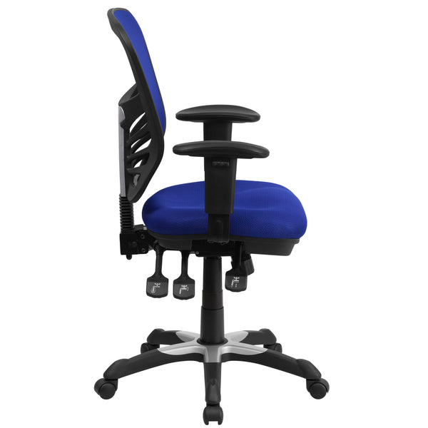 Blue/Black Frame |#| Mid-Back Blue Mesh Multifunction Ergonomic Office Chair with Adjustable Arms