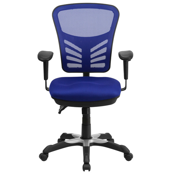 Blue/Black Frame |#| Mid-Back Blue Mesh Multifunction Ergonomic Office Chair with Adjustable Arms