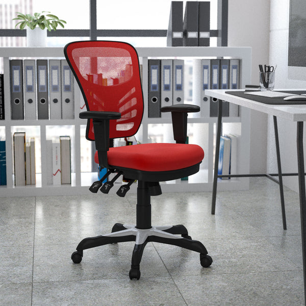 Red/Black Frame |#| Mid-Back Red Mesh Multifunction Ergonomic Office Chair with Adjustable Arms