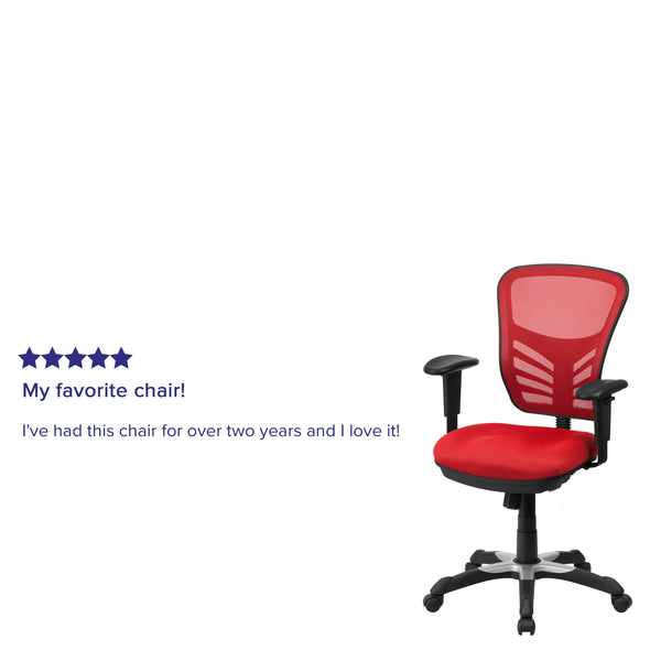 Red/Black Frame |#| Mid-Back Red Mesh Multifunction Ergonomic Office Chair with Adjustable Arms