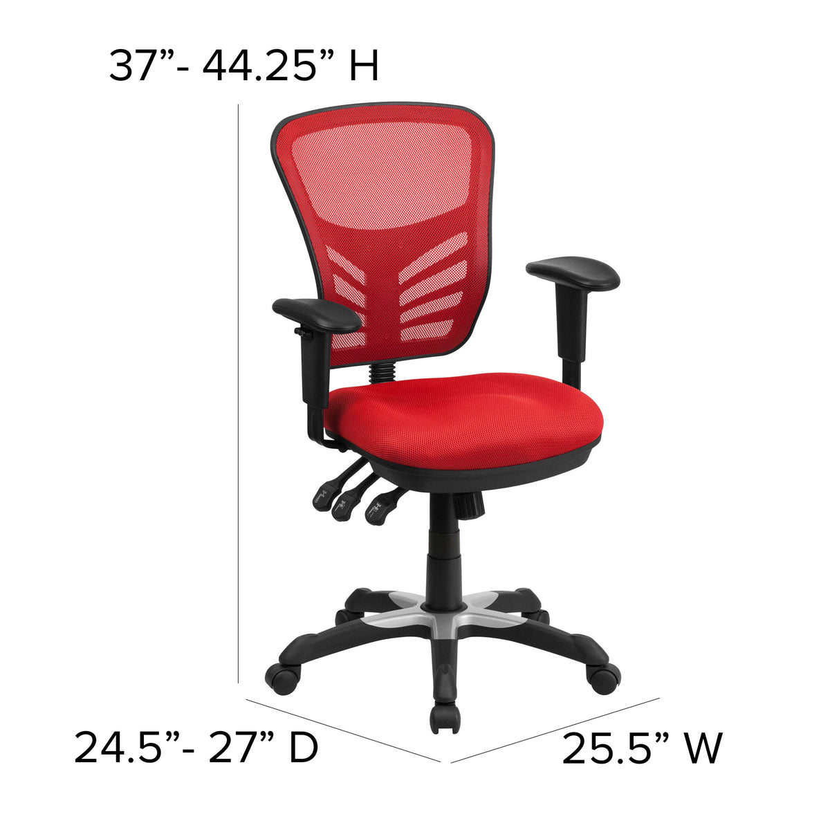 Red/Black Frame |#| Mid-Back Red Mesh Multifunction Ergonomic Office Chair with Adjustable Arms