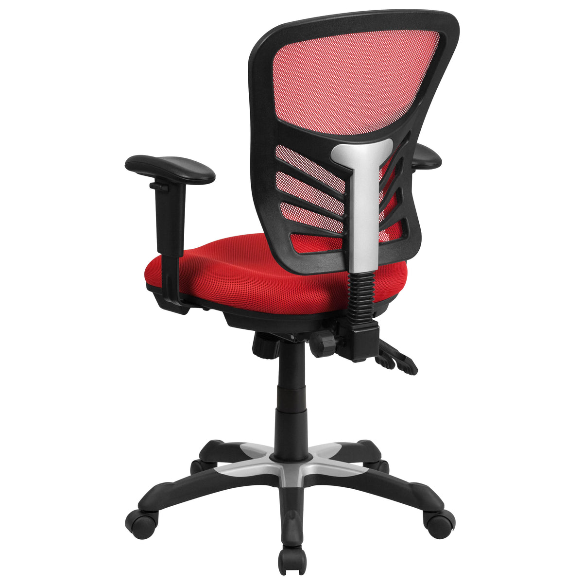 Red/Black Frame |#| Mid-Back Red Mesh Multifunction Ergonomic Office Chair with Adjustable Arms