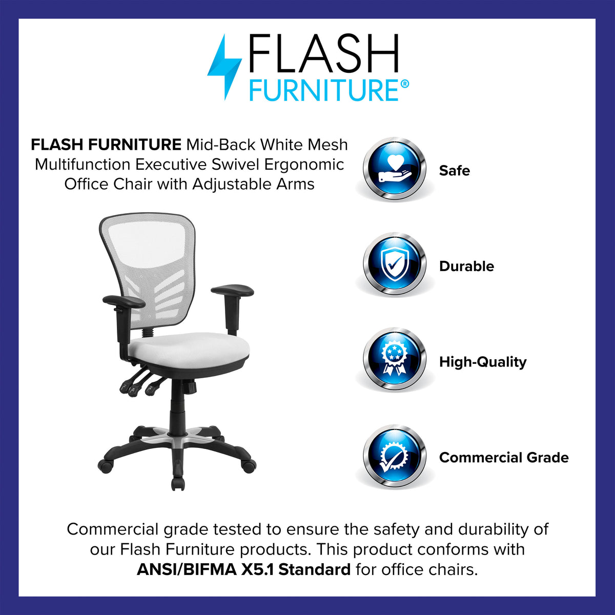 White/Black Frame |#| Mid-Back White Mesh Multifunction Ergonomic Office Chair with Adjustable Arms