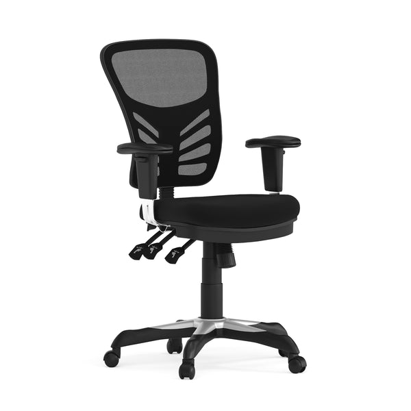 Black/Black Frame |#| Mid-Back Black Mesh Multifunction Ergonomic Office Chair with Adjustable Arms