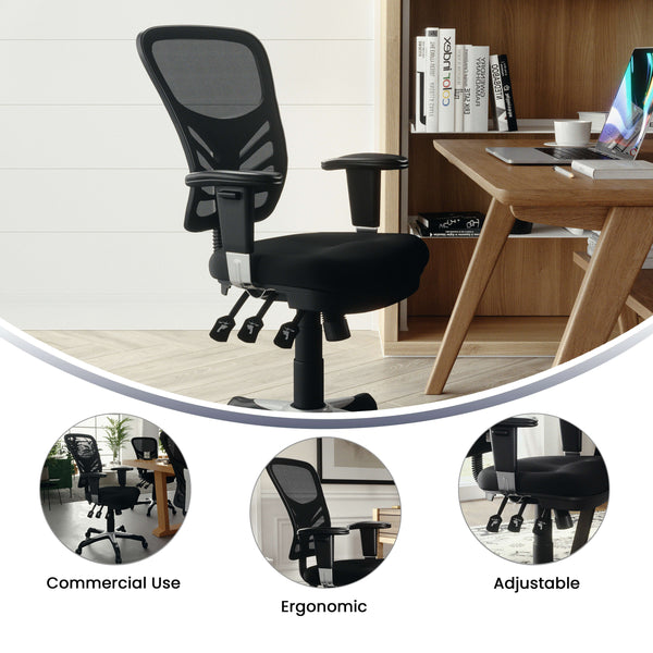 Black/Black Frame |#| Mid-Back Black Mesh Multifunction Ergonomic Office Chair with Adjustable Arms