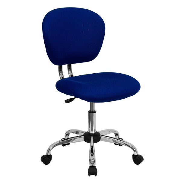 Blue |#| Mid-Back Blue Mesh Padded Swivel Task Office Chair with Chrome Base