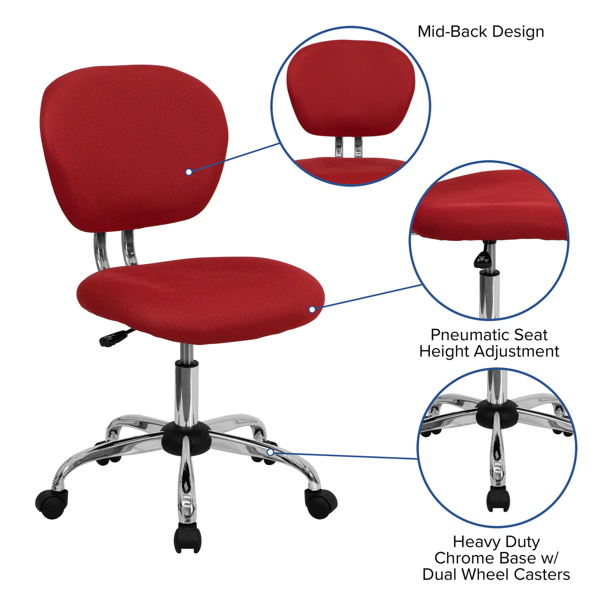 Red |#| Mid-Back Red Mesh Padded Swivel Task Office Chair with Chrome Base
