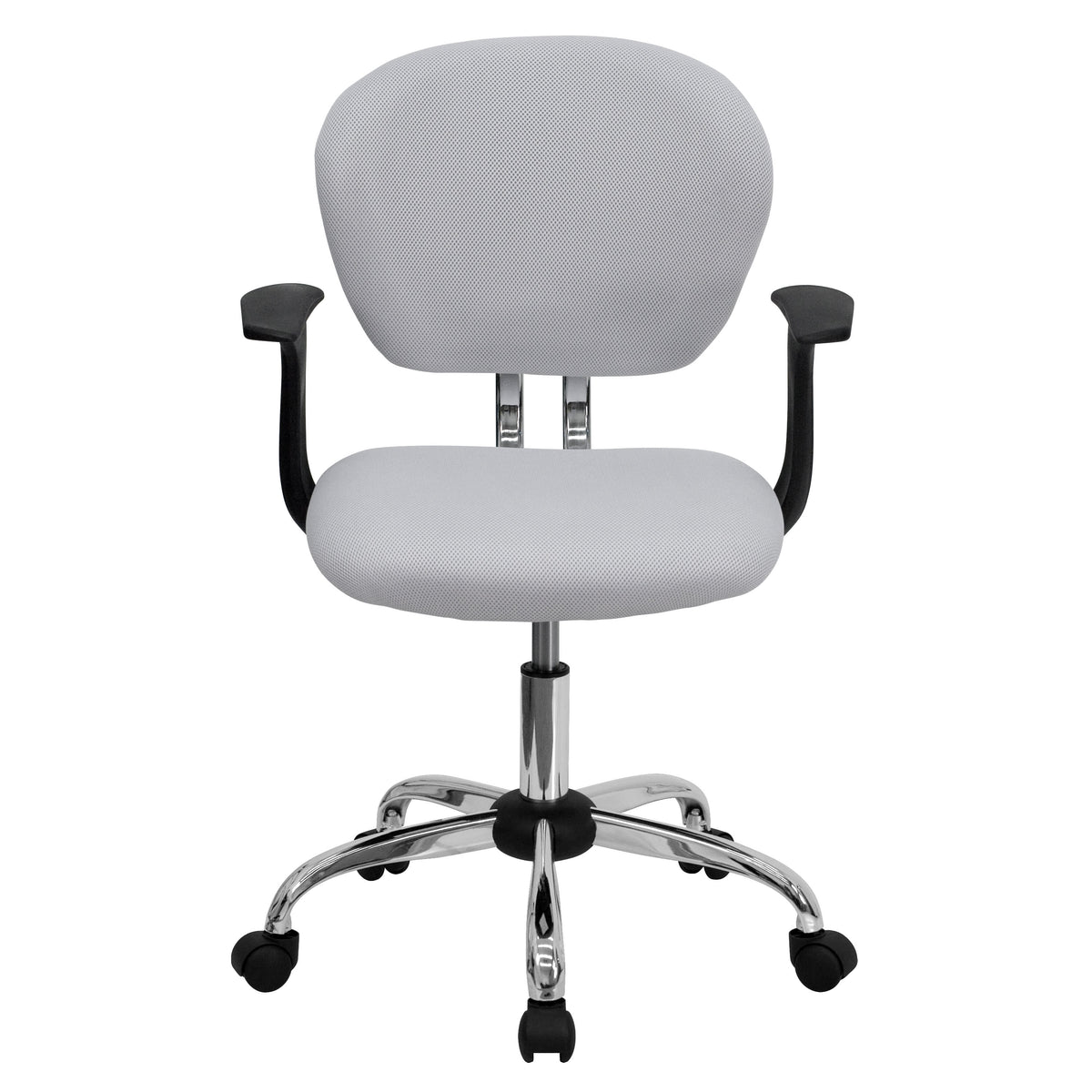 White |#| Mid-Back White Mesh Padded Swivel Task Office Chair with Chrome Base and Arms