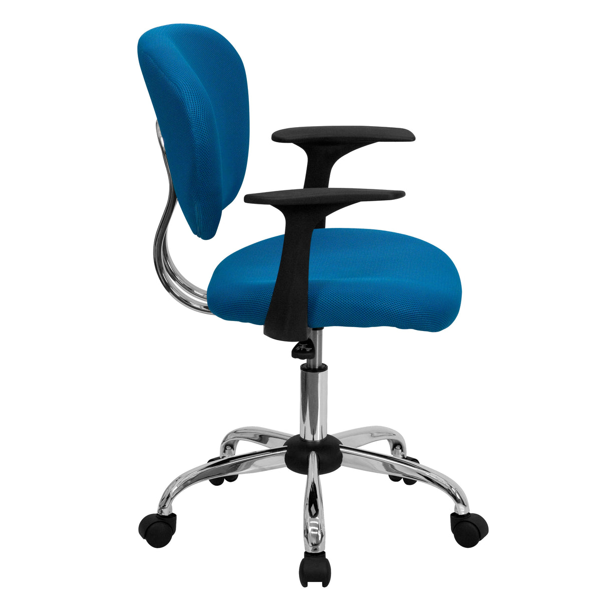 Turquoise |#| Mid-Back Turquoise Mesh Padded Swivel Task Office Chair with Chrome Base & Arms