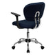 Navy |#| Mid-Back Navy Mesh Padded Swivel Task Office Chair with Chrome Base and Arms