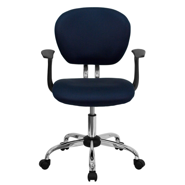 Gray |#| Mid-Back Gray Mesh Padded Swivel Task Office Chair with Chrome Base and Arms