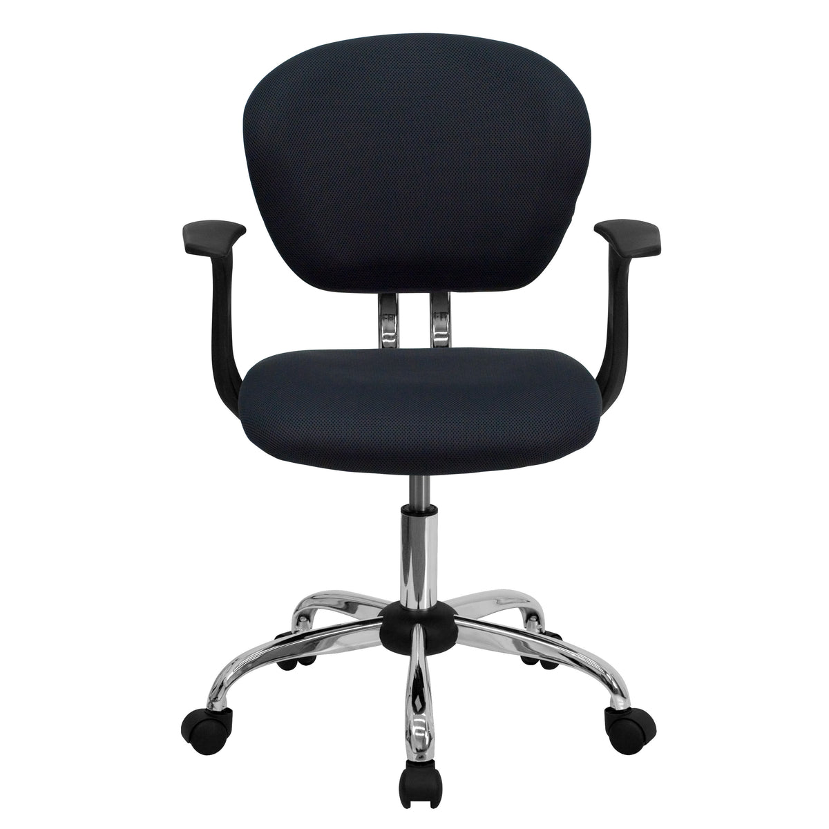 Gray |#| Mid-Back Gray Mesh Padded Swivel Task Office Chair with Chrome Base and Arms