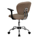 Coffee Brown |#| Mid-Back Coffee Brown Mesh Padded Swivel Office Chair with Chrome Base and Arms