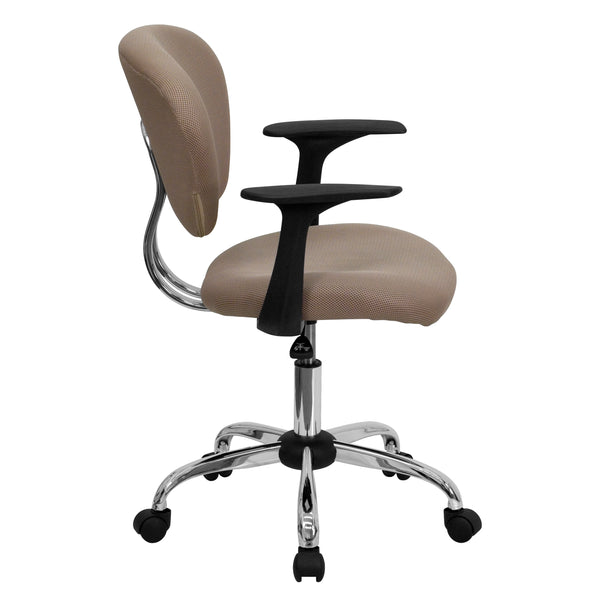 Coffee Brown |#| Mid-Back Coffee Brown Mesh Padded Swivel Office Chair with Chrome Base and Arms