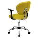 Yellow |#| Mid-Back Yellow Mesh Padded Swivel Task Office Chair with Chrome Base and Arms