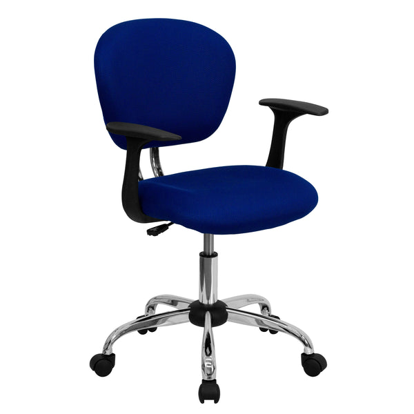 Blue |#| Mid-Back Blue Mesh Padded Swivel Task Office Chair with Chrome Base and Arms