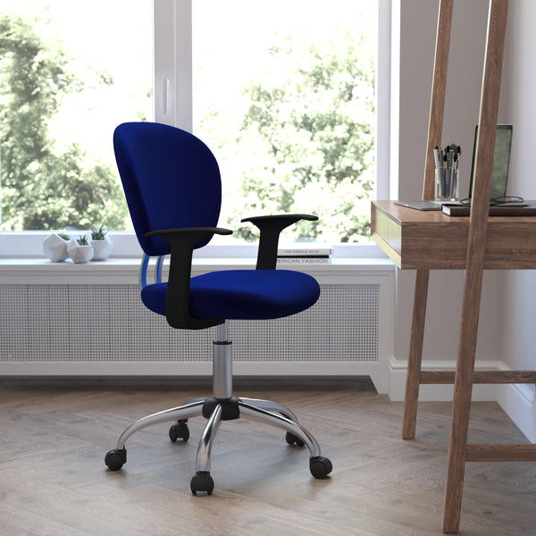 Blue |#| Mid-Back Blue Mesh Padded Swivel Task Office Chair with Chrome Base and Arms