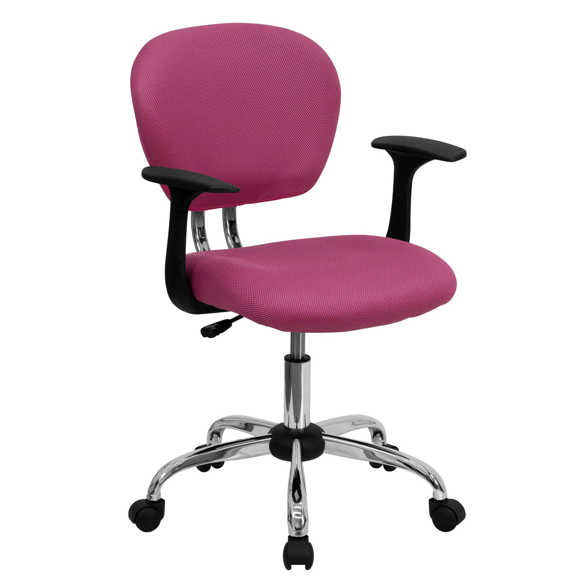 Pink |#| Mid-Back Pink Mesh Padded Swivel Task Office Chair with Chrome Base and Arms