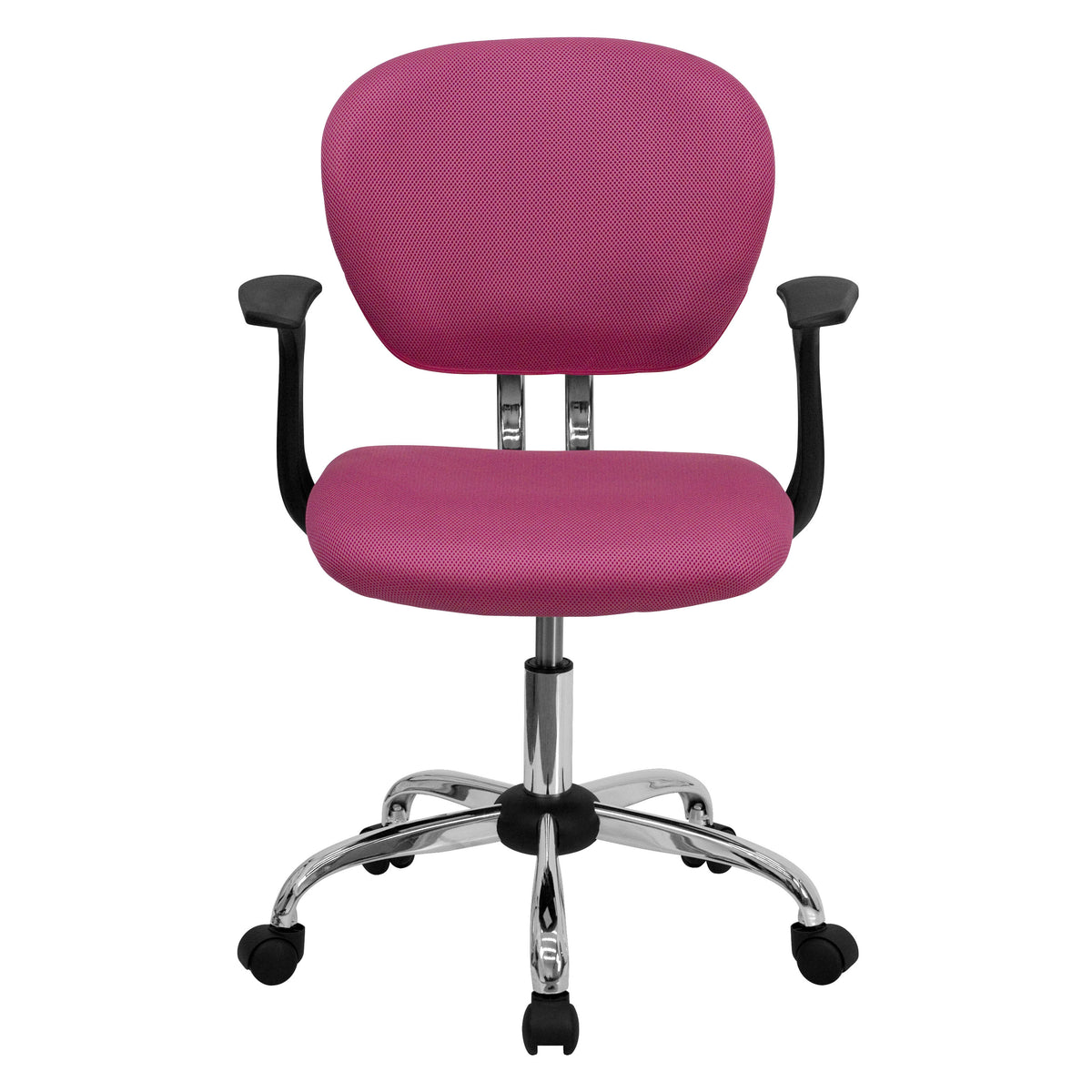 Pink |#| Mid-Back Pink Mesh Padded Swivel Task Office Chair with Chrome Base and Arms