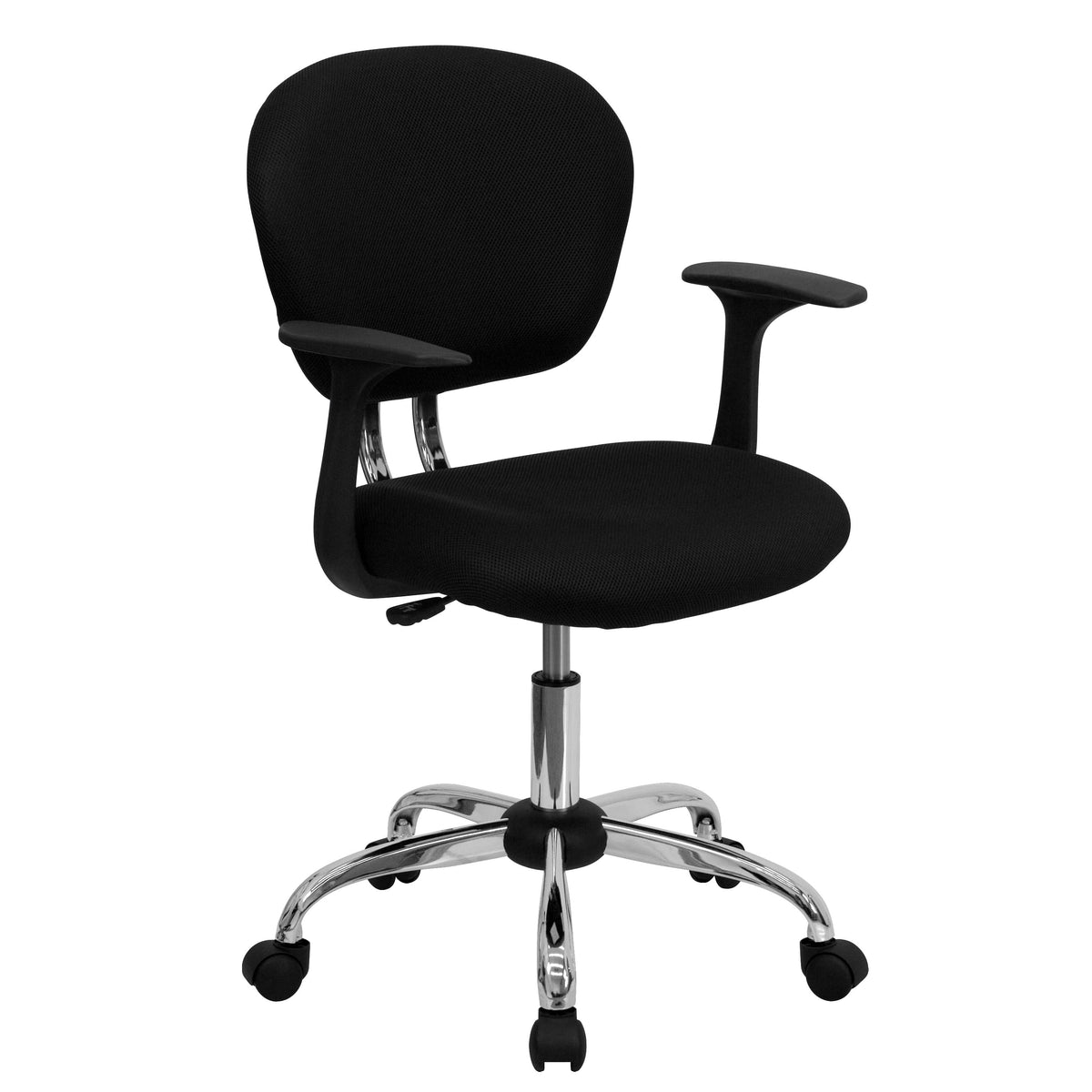 Black |#| Mid-Back Black Mesh Padded Swivel Task Office Chair with Chrome Base and Arms