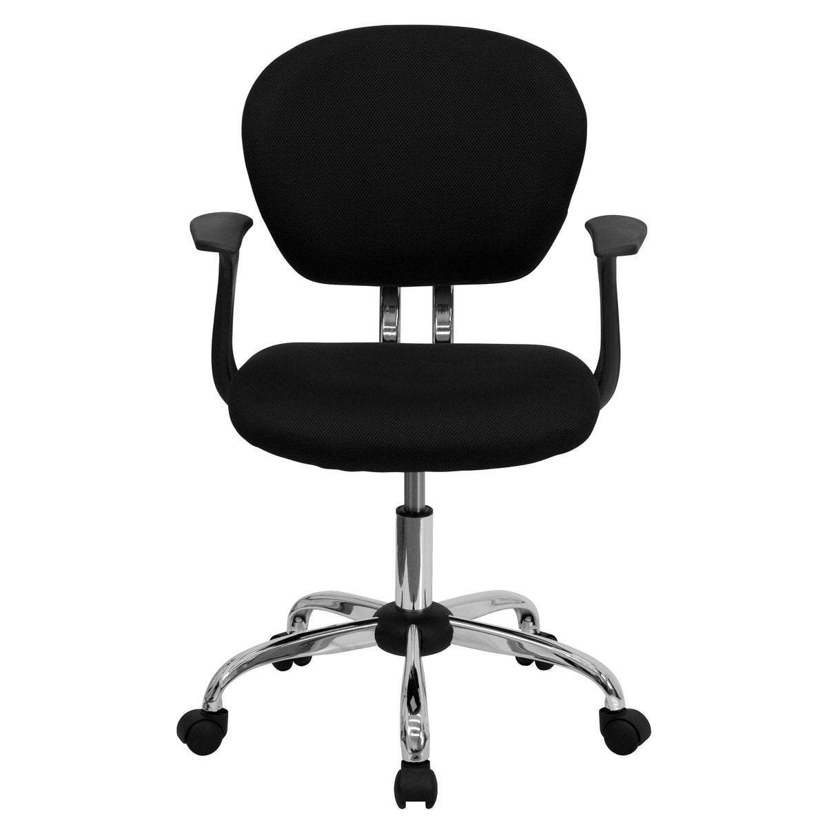 Black |#| Mid-Back Black Mesh Padded Swivel Task Office Chair with Chrome Base and Arms