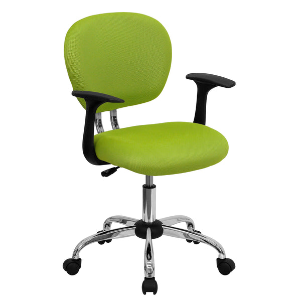 Apple Green |#| Mid-Back Apple Green Mesh Padded Swivel Task Office Chair w/ Chrome Base & Arms