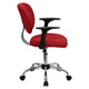 Red |#| Mid-Back Red Mesh Padded Swivel Task Office Chair with Chrome Base and Arms