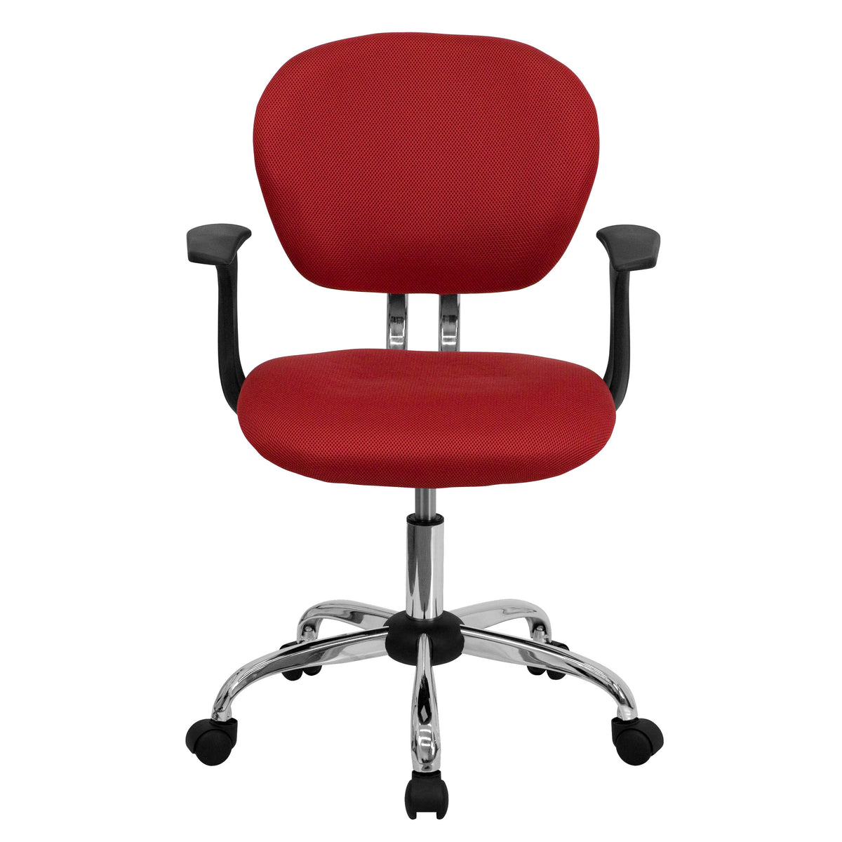 Red |#| Mid-Back Red Mesh Padded Swivel Task Office Chair with Chrome Base and Arms