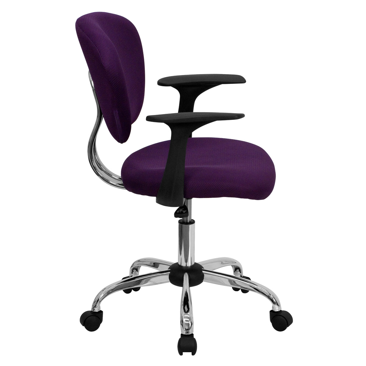 Purple |#| Mid-Back Purple Mesh Padded Swivel Task Office Chair with Chrome Base and Arms