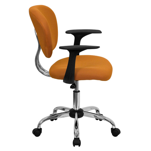 Orange |#| Mid-Back Orange Mesh Padded Swivel Task Office Chair with Chrome Base and Arms