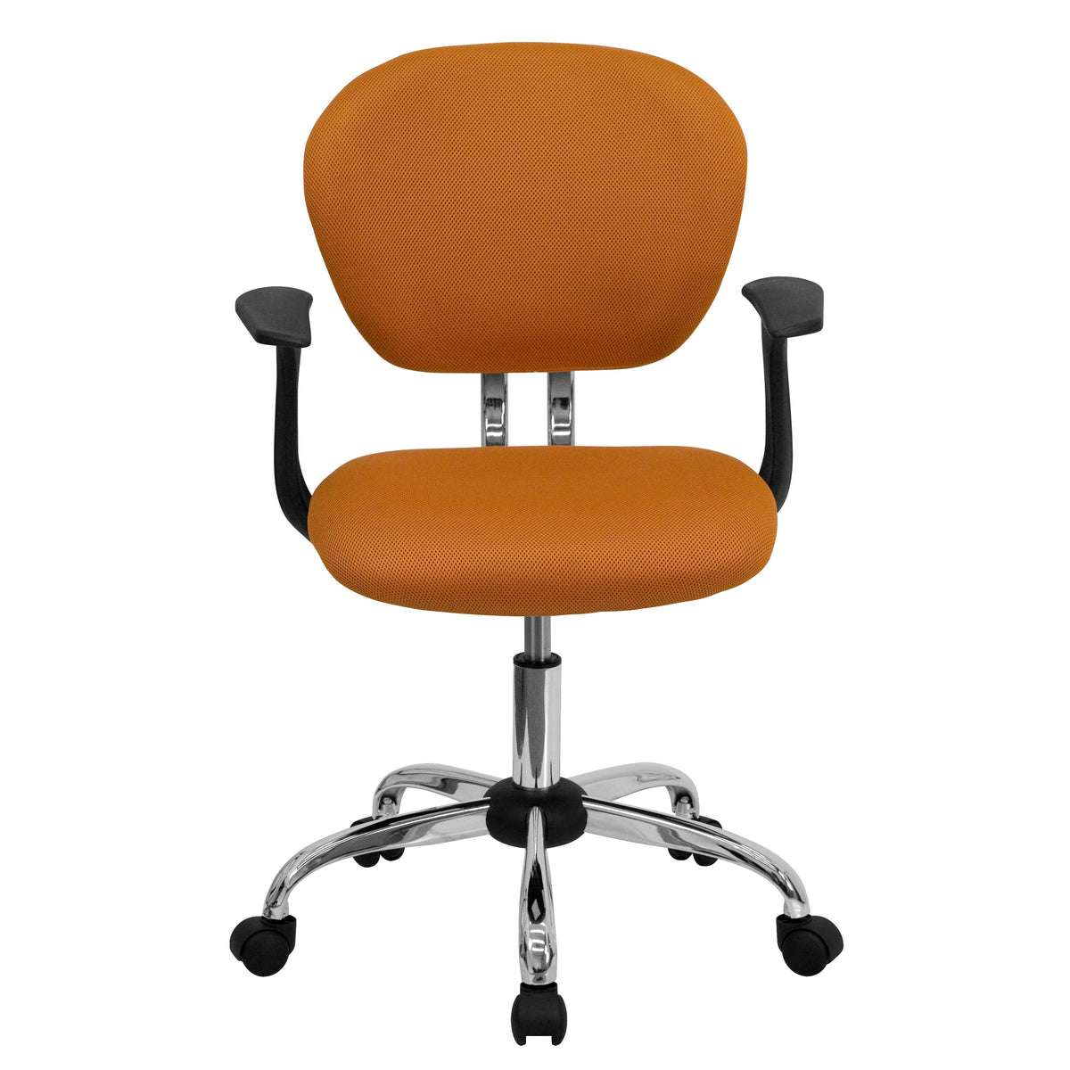 Orange |#| Mid-Back Orange Mesh Padded Swivel Task Office Chair with Chrome Base and Arms