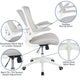 Light Gray Mesh/White Frame |#| Mid-Back Light Gray Mesh Ergonomic Task Office Chair, White Frame - Flip-Up Arms