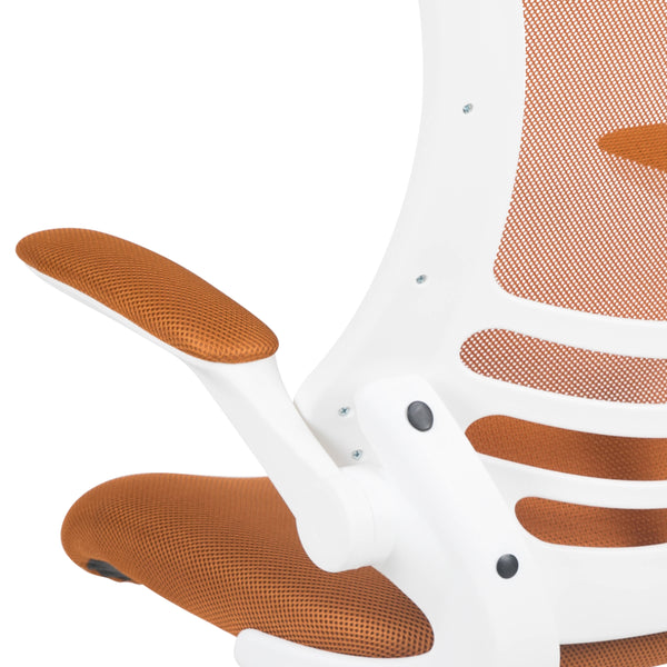 Tan Mesh/White Frame |#| Mid-Back Tan Mesh Ergonomic Task Office Chair, White Frame - Flip-Up Arms