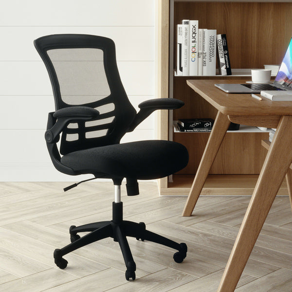 Black Mesh/Black Frame |#| Mid-Back Black Mesh Swivel Ergonomic Task Office Chair with Flip-Up Arms