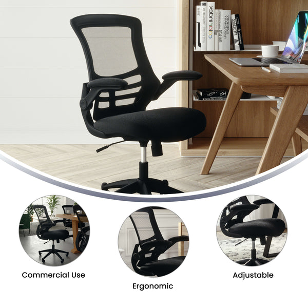 Black Mesh/Black Frame |#| Mid-Back Black Mesh Swivel Ergonomic Task Office Chair with Flip-Up Arms