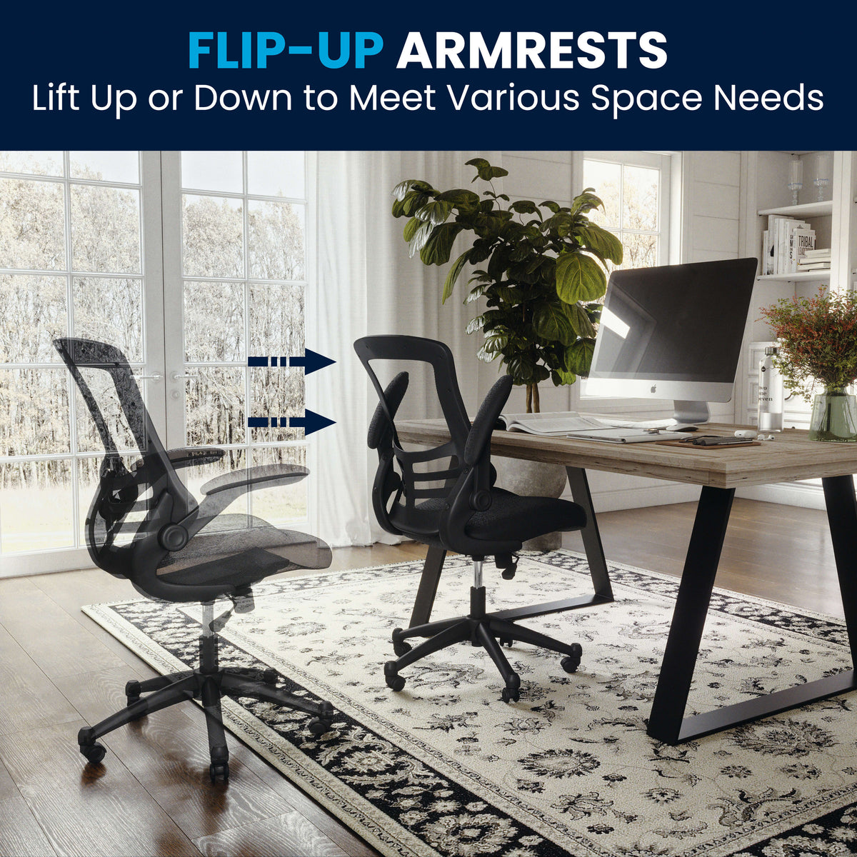 Black Mesh/Black Frame |#| Mid-Back Black Mesh Swivel Ergonomic Task Office Chair with Flip-Up Arms