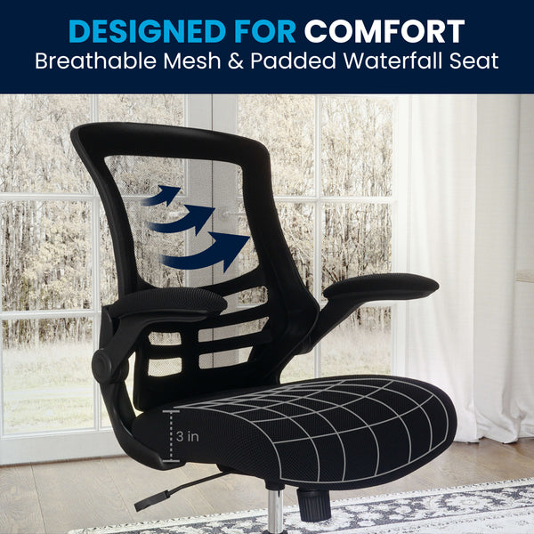 Black Mesh/Black Frame |#| Mid-Back Black Mesh Swivel Ergonomic Task Office Chair with Flip-Up Arms
