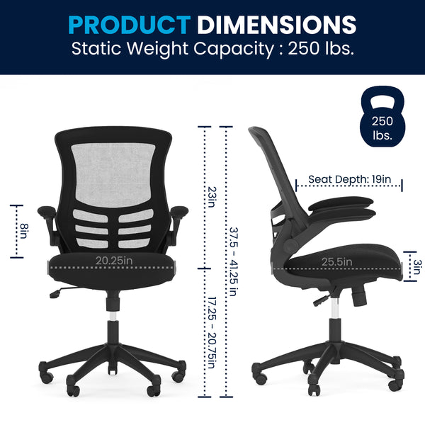 Black Mesh/Black Frame |#| Mid-Back Black Mesh Swivel Ergonomic Task Office Chair with Flip-Up Arms