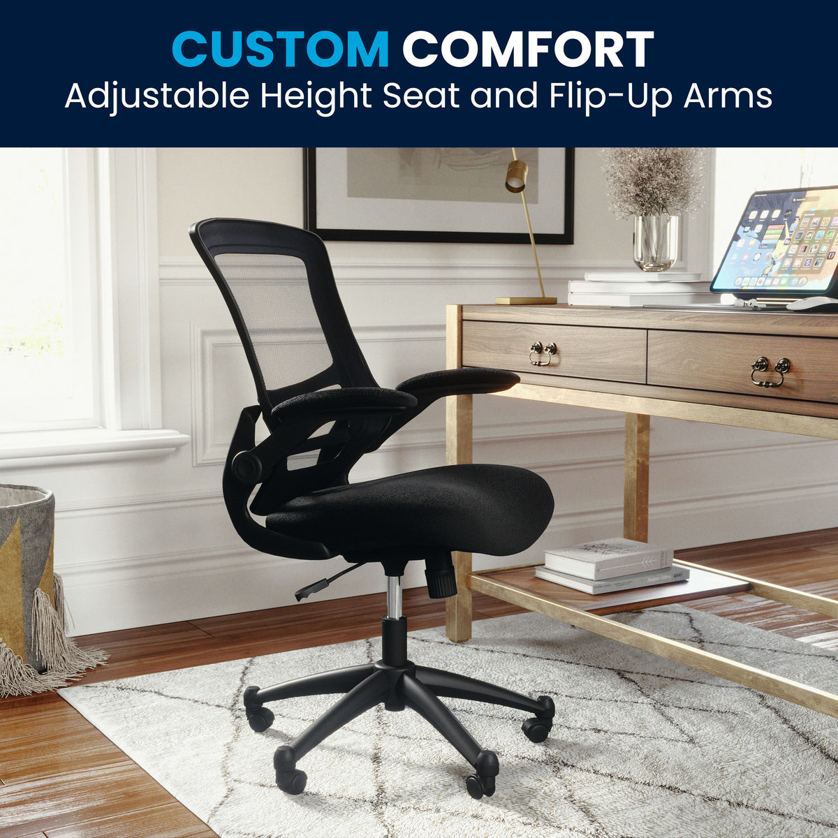 Black Mesh/Black Frame |#| Mid-Back Black Mesh Swivel Ergonomic Task Office Chair with Flip-Up Arms
