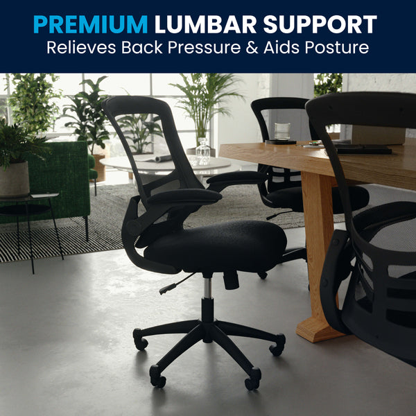 Black Mesh/Black Frame |#| Mid-Back Black Mesh Swivel Ergonomic Task Office Chair with Flip-Up Arms