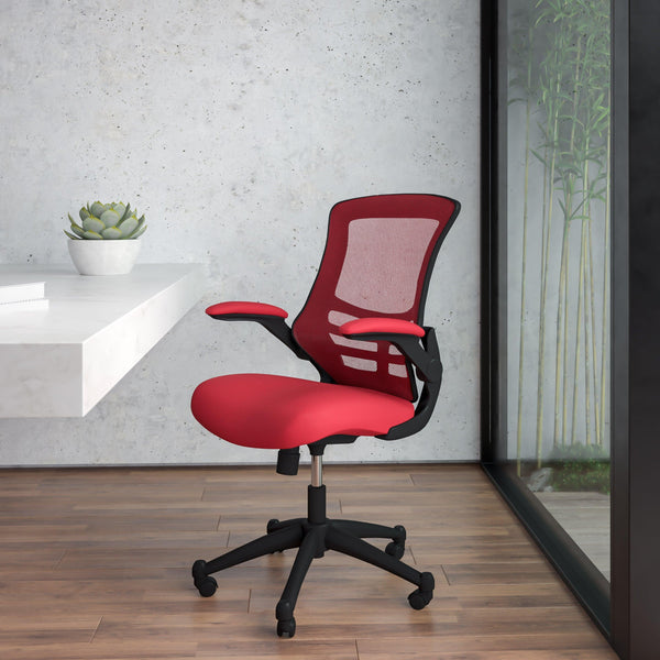 Red Mesh/Black Frame |#| Mid-Back Red Mesh Swivel Ergonomic Task Office Desk Chair with Flip-Up Arms
