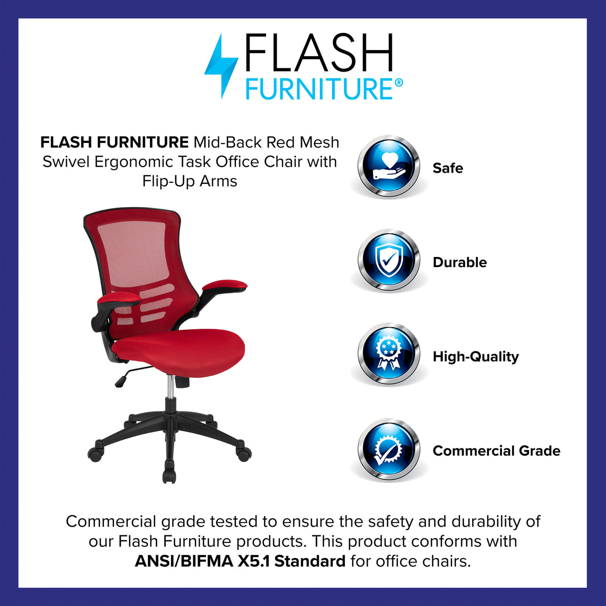 Red Mesh/Black Frame |#| Mid-Back Red Mesh Swivel Ergonomic Task Office Desk Chair with Flip-Up Arms