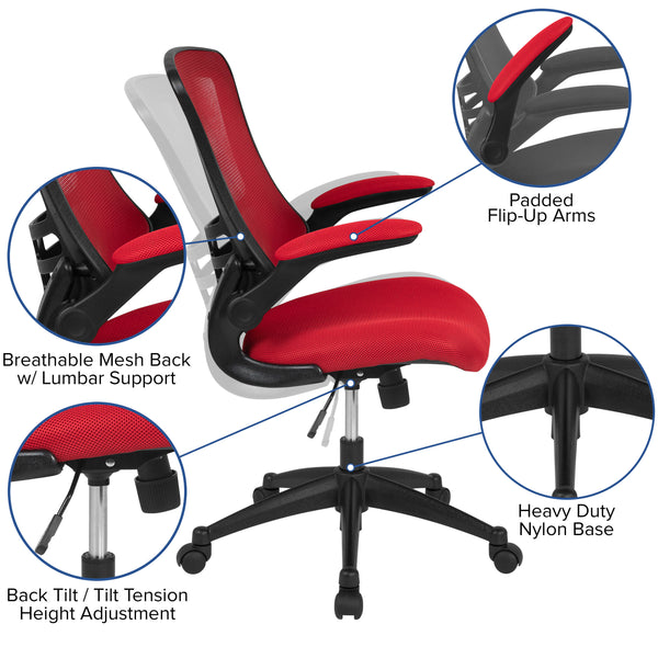 Red Mesh/Black Frame |#| Mid-Back Red Mesh Swivel Ergonomic Task Office Desk Chair with Flip-Up Arms