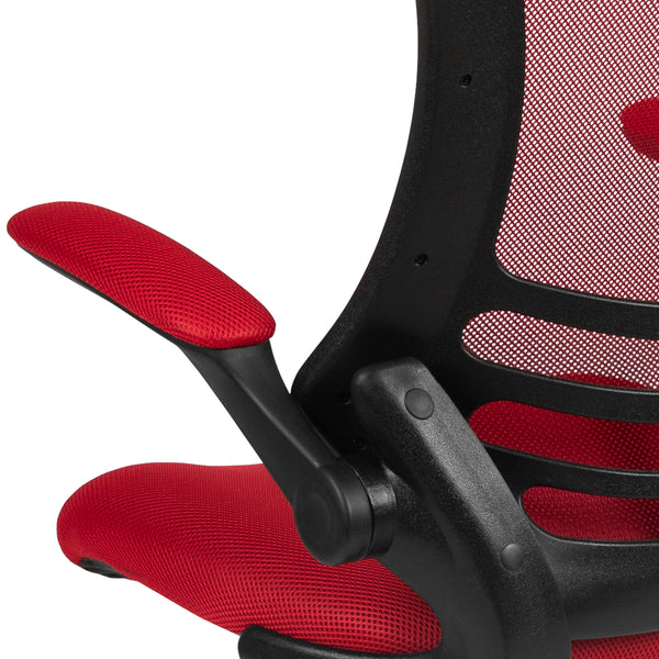 Red Mesh/Black Frame |#| Mid-Back Red Mesh Swivel Ergonomic Task Office Desk Chair with Flip-Up Arms