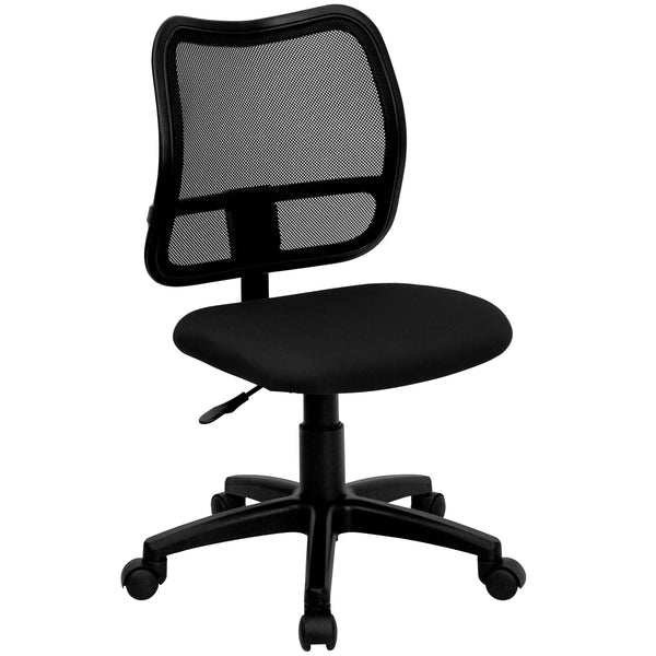 Black |#| Mid-Back Black Mesh Swivel Task Office Chair with Waterfall Front Seat