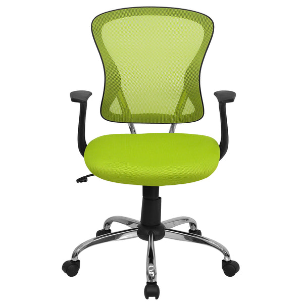 Green |#| Mid-Back Green Mesh Swivel Task Office Chair with Chrome Base and Arms