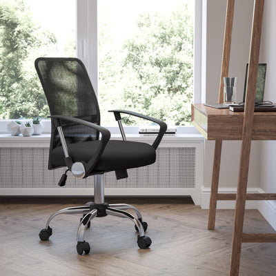 Mid-Back Mesh Swivel Task Office Chair with Lumbar Support Band and Arms - View 2